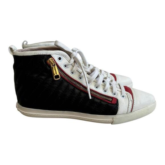 Miu Miu | Prada High-Top Sneakers - Trendy Black Red White Size 38.5 - Picture 3 of 10